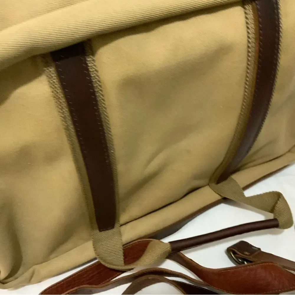 LL BEAN KHAKI CANVAS BROWN LEATHER 18